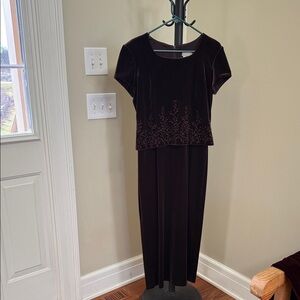 Coldwater Creek Maroon Velvet Maxi Dress with Embroidery and beading